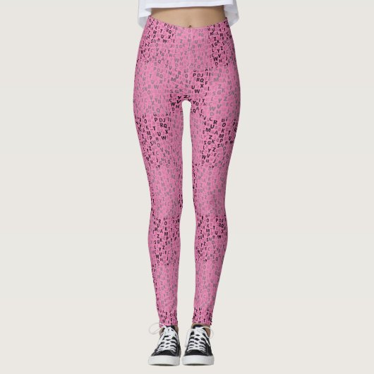 Alphabets Muster 01 BW.w Pink BG Leggings (Vorderseite)