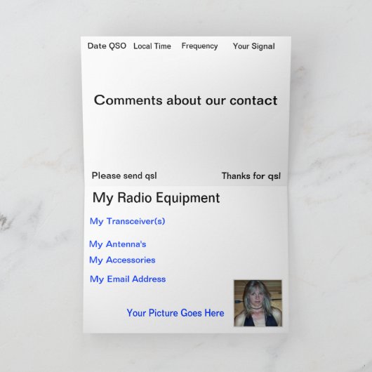 Alphauniform gefaltete QSL Karten (Innenseite)