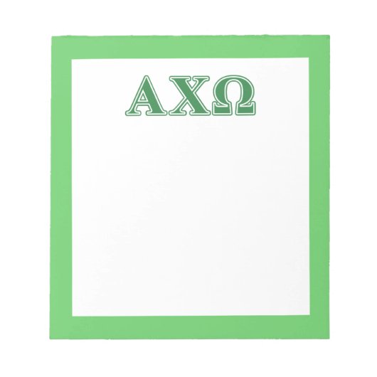 Alphi Chi Omega Green Letters Notizblock (Vorderseite)