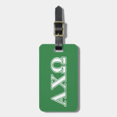 Alphi Chi Omega weiße und grüne Buchstaben Gepäckanhänger (Vorderseite vertikal)