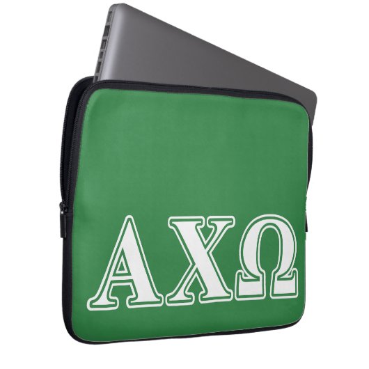 Alphi Chi Omega weiße und grüne Buchstaben Laptopschutzhülle (Vorne Rechts)