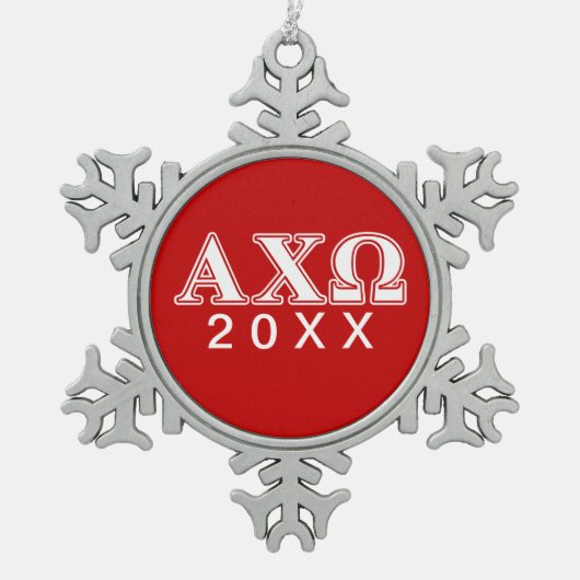 Alphi Chi Omega weiße und rote Buchstaben Schneeflocken Zinn-Ornament (Vorderseite)