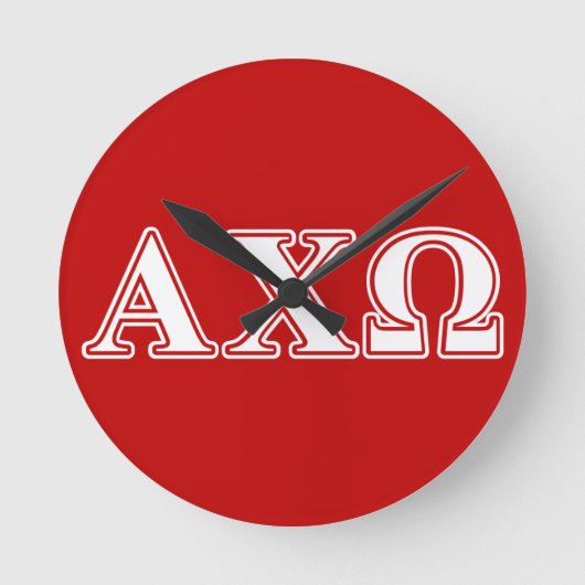 Alphi Chi Omega White and Red Letters Runde Wanduhr (Vorderseite)