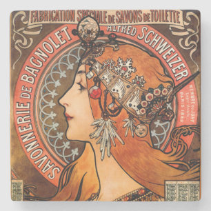 Alphone Mucha schöne Art Nouveau Dame Steinuntersetzer