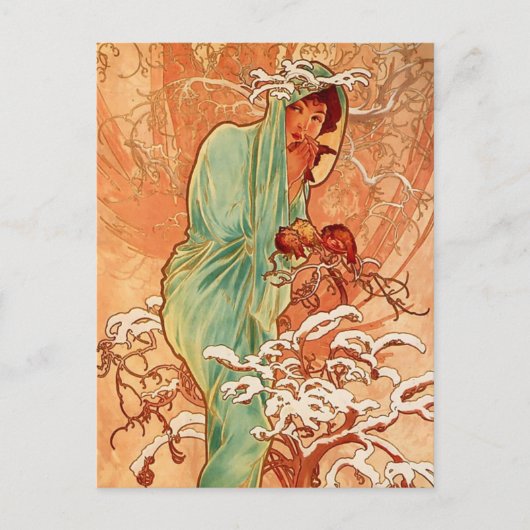 Alphons Mucha - Die vier Jahreszeiten - Winter Postkarte (Vorderseite)