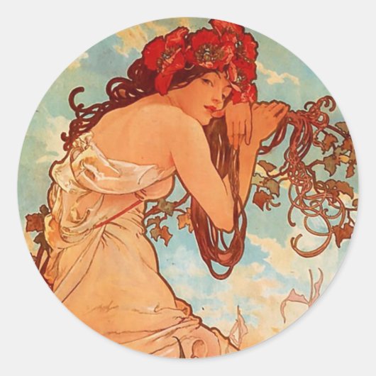 Alphons Mucha Sommer Runder Aufkleber (Vorderseite)