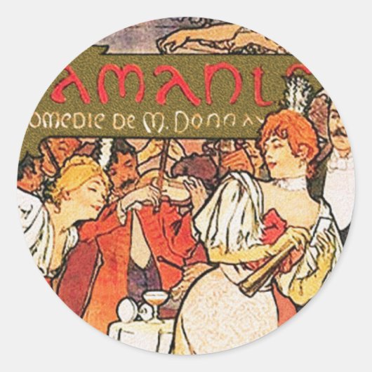Alphonse (Alfons) Mucha: Amants Runder Aufkleber (Vorderseite)