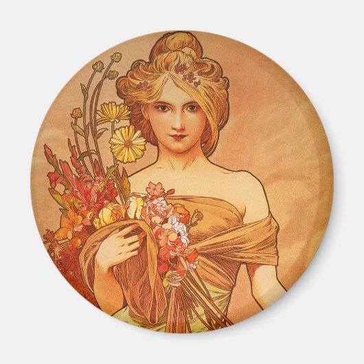 Alphonse (Alfons) Mucha Blumenstrauß Magnet (Vorne)