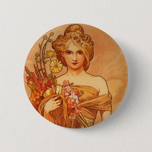 Alphonse (Alfons) Mucha Bouquet Button (Vorderseite)