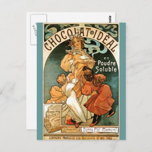 Alphonse (Alfons) Mucha Chocolat Ideal Postkarte (Vorne/Hinten)