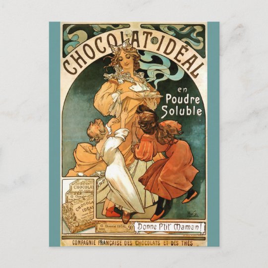 1897 Schokolade Kinder Mucha Postkarte Werbeplakat "Chocolat Ideal"