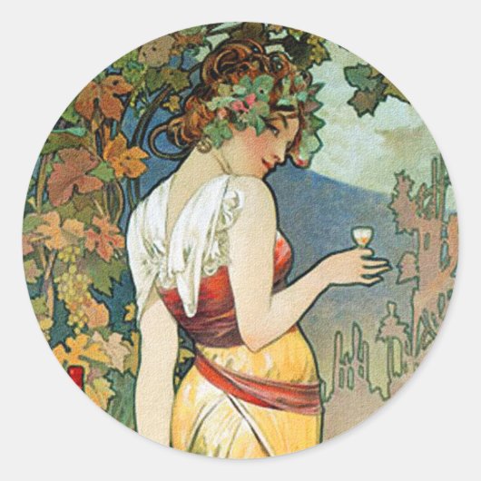 Alphonse (Alfons) Mucha: Cognac - Jugendstil Runder Aufkleber (Vorderseite)