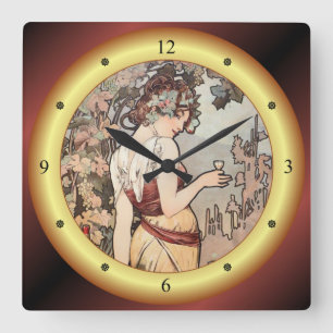 Alphonse Mucha ~ Affiche Cognac ~ Cognac Ad ~ 1899 Quadratische Wanduhr
