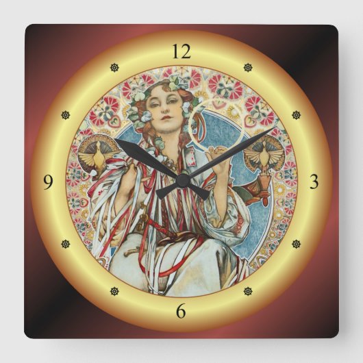 Alphonse Mucha ~ Affiche Slavia ~ 1907 ~ Quadratische Wanduhr (Vorderseite)