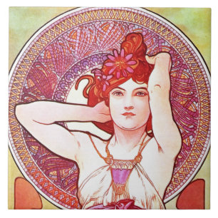 Alphonse Mucha Amethyst Floral Vintag Art Nouveau Fliese