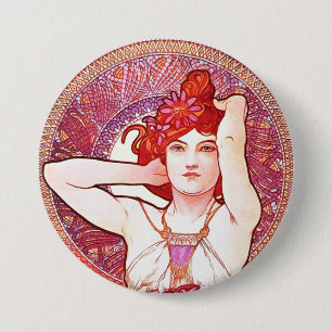 Alphonse Mucha Amethyst Floral Vintage Art Nouveau Button