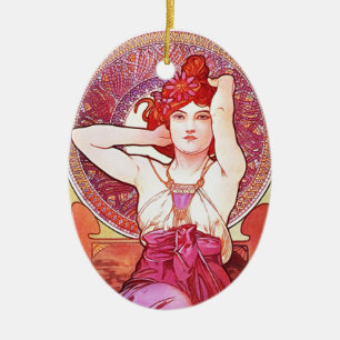 Alphonse Mucha Amethyst Floral Vintage Art Nouveau Keramik Ornament
