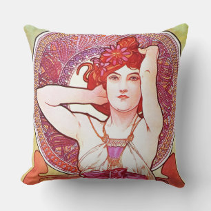 Alphonse Mucha Amethyst Floral Vintage Art Nouveau Kissen
