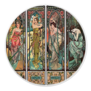 Alphonse Mucha art, art nouveau,Vintag,females,be Keramikknauf