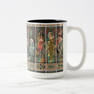 Alphonse Mucha art, art nouveau,Vintag,females,be Zweifarbige Tasse