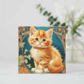 Alphonse Mucha Art Nouveau Cat Einladung (Stehend Vorderseite)