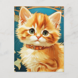 Alphonse Mucha Art Nouveau Cat Feiertagspostkarte