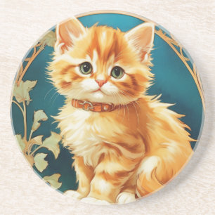 Alphonse Mucha Art Nouveau Cat Getränkeuntersetzer