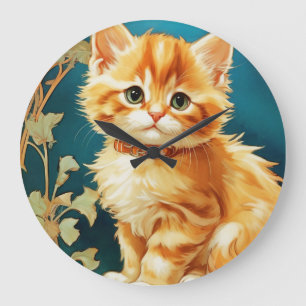 Alphonse Mucha Art Nouveau Cat Große Wanduhr