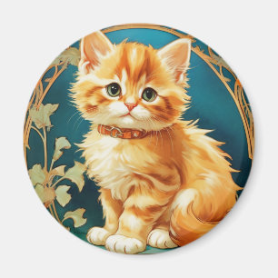 Alphonse Mucha Art Nouveau Cat Magnet