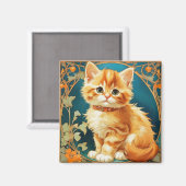 Alphonse Mucha Art Nouveau Cat Magnet (Vorderseite/Rückseite)