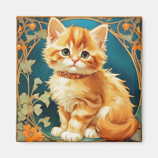 Alphonse Mucha Art Nouveau Cat Magnet (Vorne)