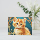 Alphonse Mucha Art Nouveau Cat Postkarte (Stehend Vorderseite)