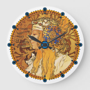Alphonse Mucha Art Nouveau Clock Große Wanduhr