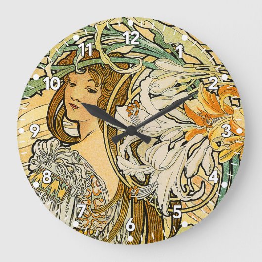 Alphonse Mucha Art Nouveau Clock Große Wanduhr (Vorderseite)