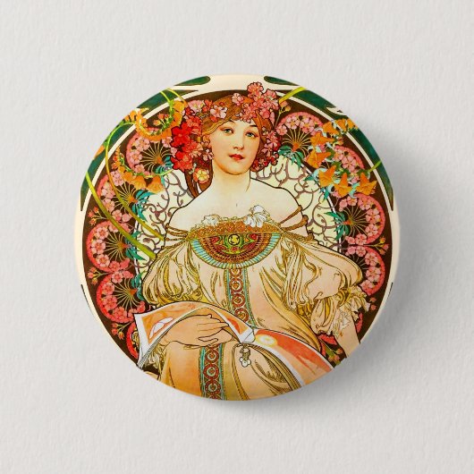 Alphonse Mucha Art Nouveau Daydream Button (Vorderseite)