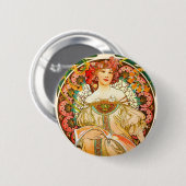 Alphonse Mucha Art Nouveau Daydream Button (Vorne & Hinten)