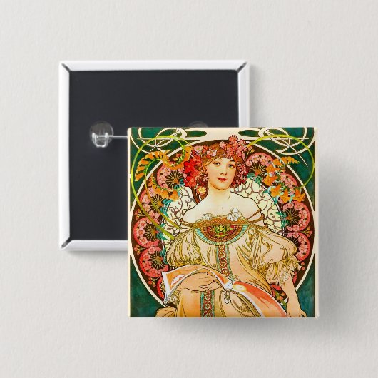 Alphonse Mucha Art Nouveau Daydream Button (Vorne & Hinten)
