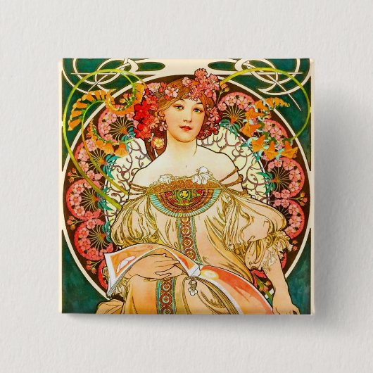 Alphonse Mucha Art Nouveau Daydream Button (Vorderseite)