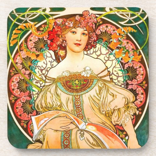 Alphonse Mucha Art Nouveau Daydream Getränkeuntersetzer (Vorderseite)