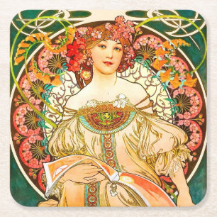 Alphonse Mucha Art Nouveau Daydream Rechteckiger Pappuntersetzer