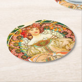 Alphonse Mucha Art Nouveau Daydream Runder Pappuntersetzer (Angewinkelt)