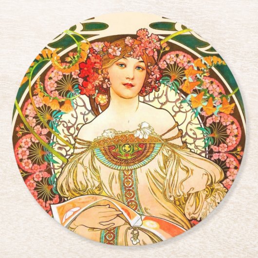 Alphonse Mucha Art Nouveau Daydream Runder Pappuntersetzer (Vorderseite)
