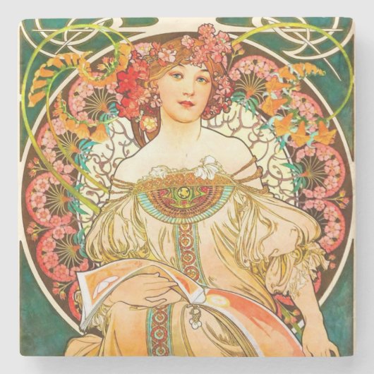 Alphonse Mucha Art Nouveau Daydream Steinuntersetzer (Vorderseite)