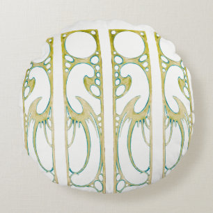 Alphonse Mucha Art Nouveau Dekorrahmen Streifen Rundes Kissen