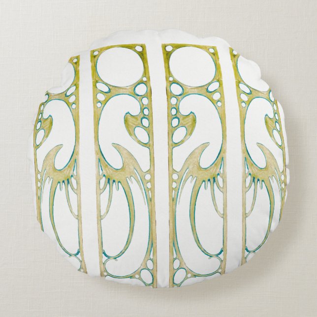 Alphonse Mucha Art Nouveau Dekorrahmen Streifen Rundes Kissen (Vorderseite)