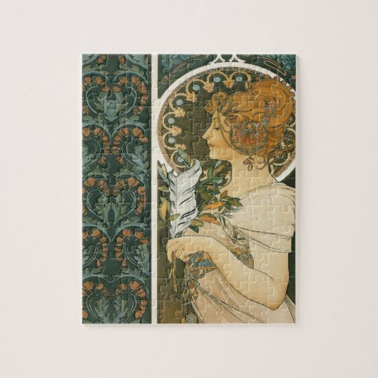 Alphonse Mucha Art Nouveau Feather Girl Puzzle (Vertikal)