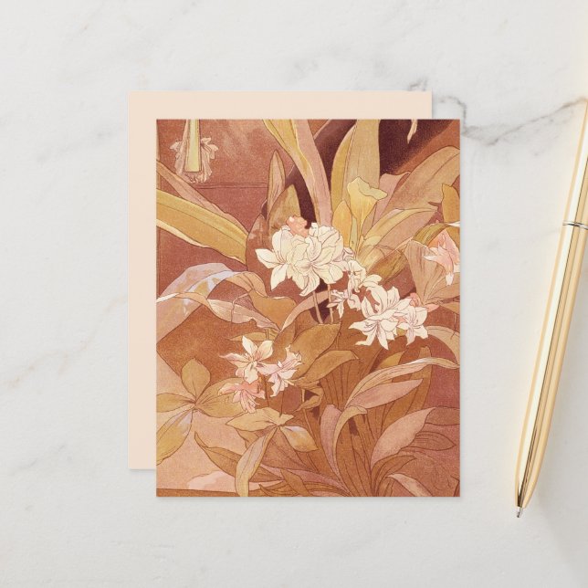 Alphonse Mucha Art Nouveau Floral Detail (Vorderseite/Rückseite Beispiel)