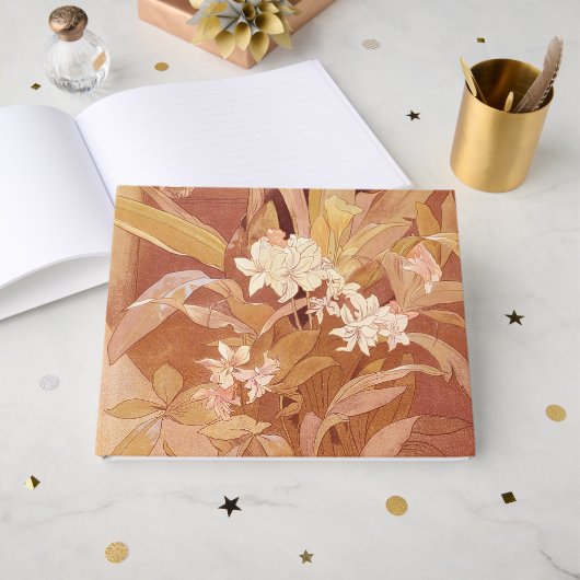 Alphonse Mucha Art Nouveau Floral Detail Gästebuch (Vorderseite Offen)