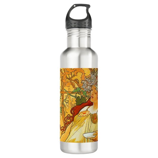 Alphonse Mucha Art Nouveau Herbst Edelstahlflasche (Vorderseite)