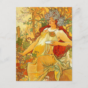 Alphonse Mucha Art Nouveau Herbst Feiertagspostkarte